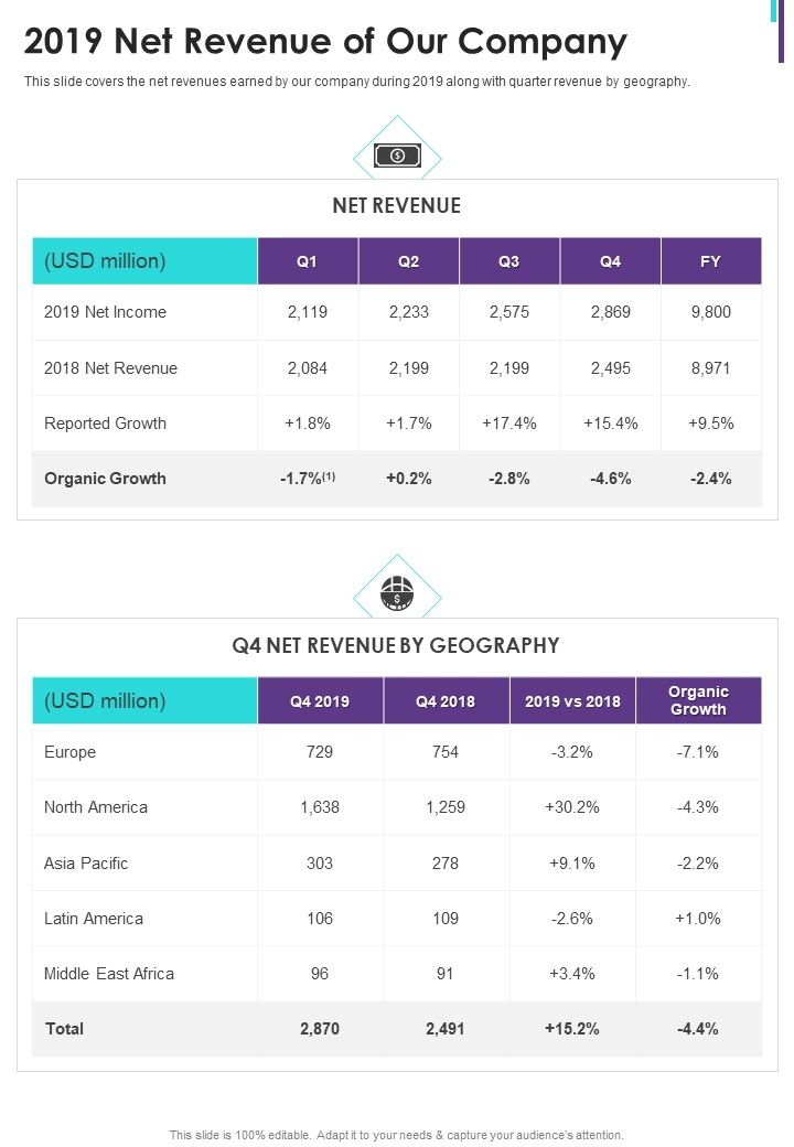 2019 Net Revenue Of Our Company One Pager Documents Slide01