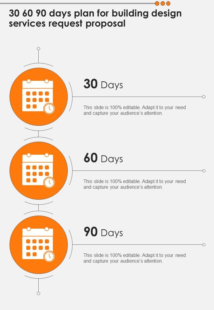 30 60 90 Days Plan For Building Design Services Request Proposal One Pager Sample Example Document Slide01