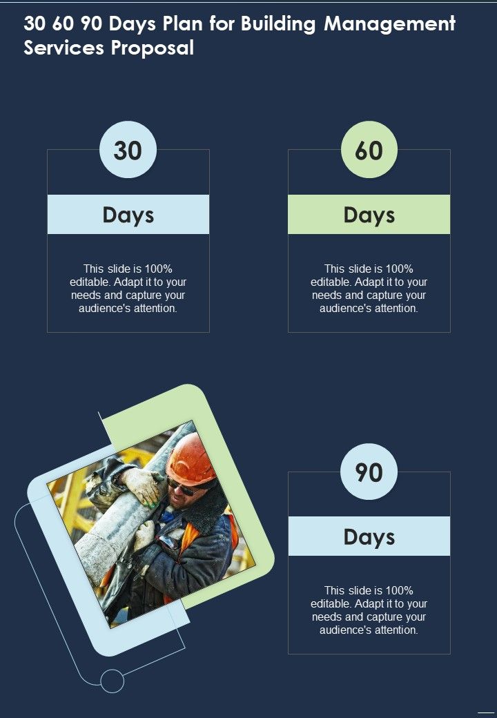 30 60 90 Days Plan For Building Management Services Proposal One Pager Sample Example Document Slide01