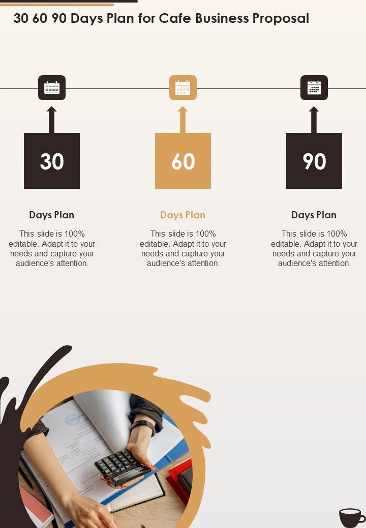 30 60 90 Days Plan For Cafe Business Proposal One Pager Sample Example Document Slide01
