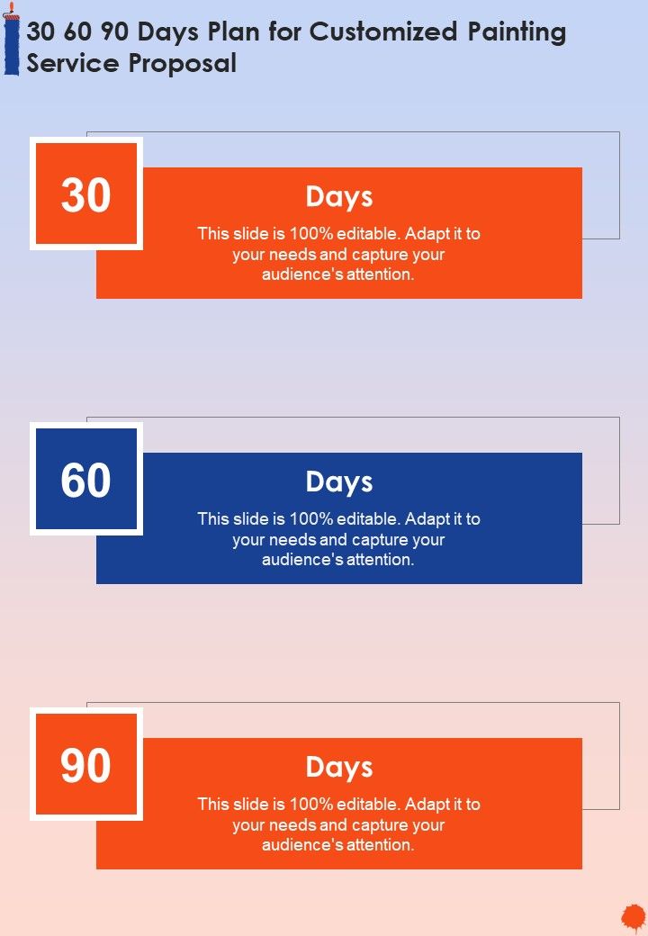 30 60 90 Days Plan For Customized Painting Service Proposal One Pager Sample Example Document Slide01