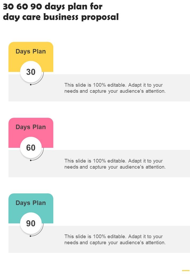 30_60_90_Days_Plan_For_Day_Care_Business_Proposal_One_Pager_Sample_Example_Document_Slide_1.jpg