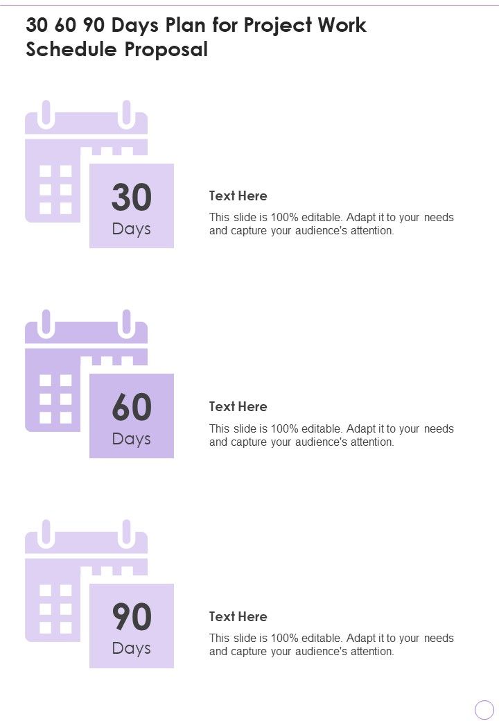 30 60 90 Days Plan For Project Work Schedule Proposal One Pager Sample Example Document Slide01