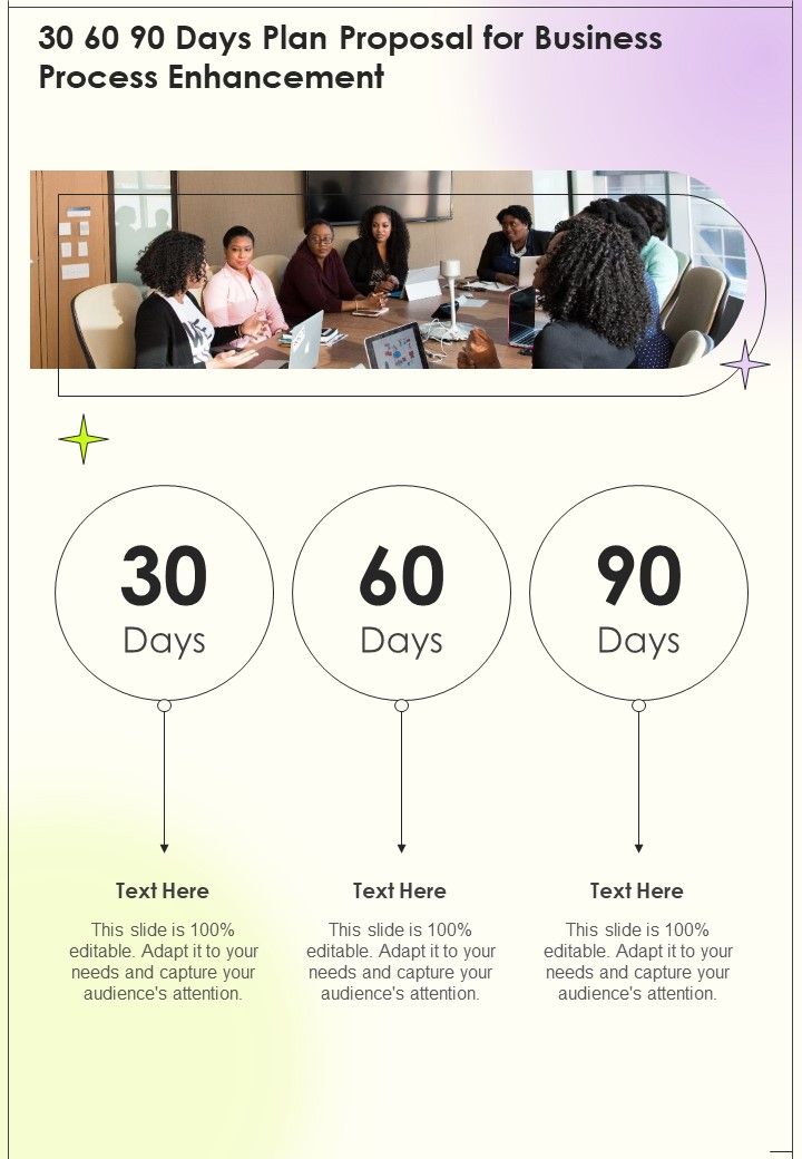 30 60 90 Days Plan Proposal For Business Process Enhancement One Pager Sample Example Document Slide01
