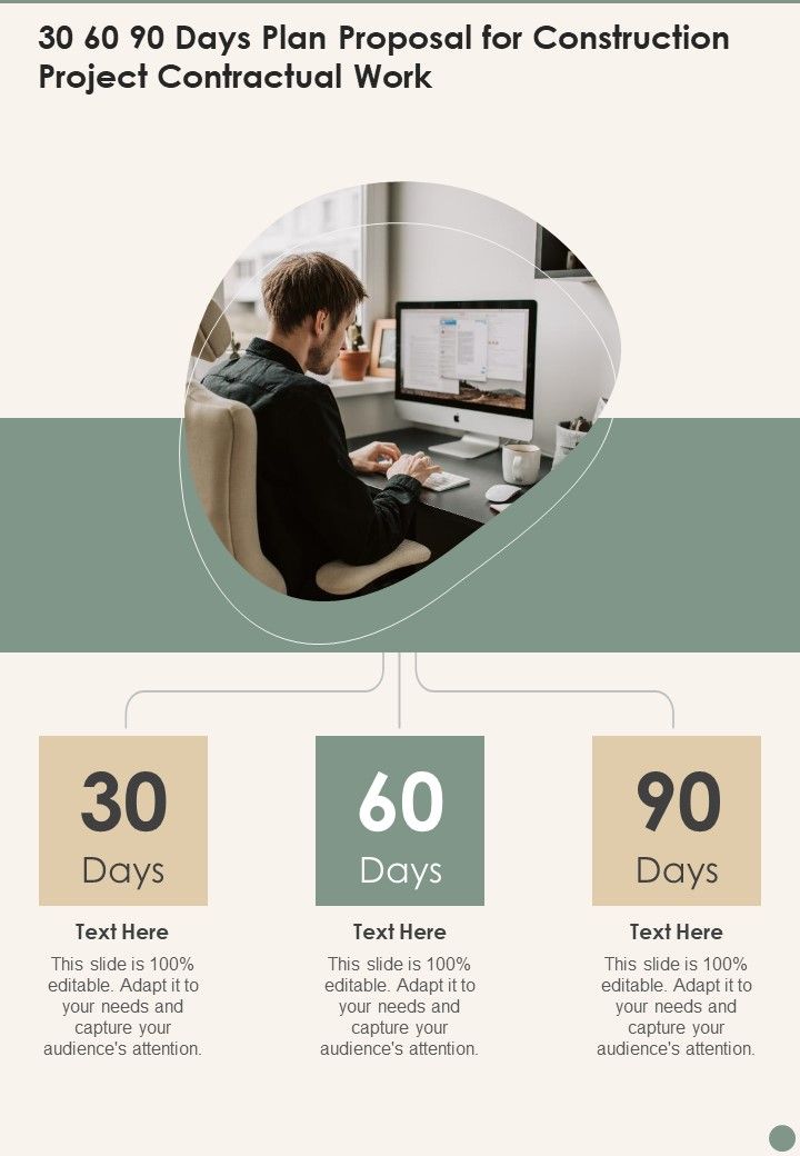 30 60 90 Days Plan Proposal For Construction Project Contractual Work Wd One Pager Sample Example Document Slide01
