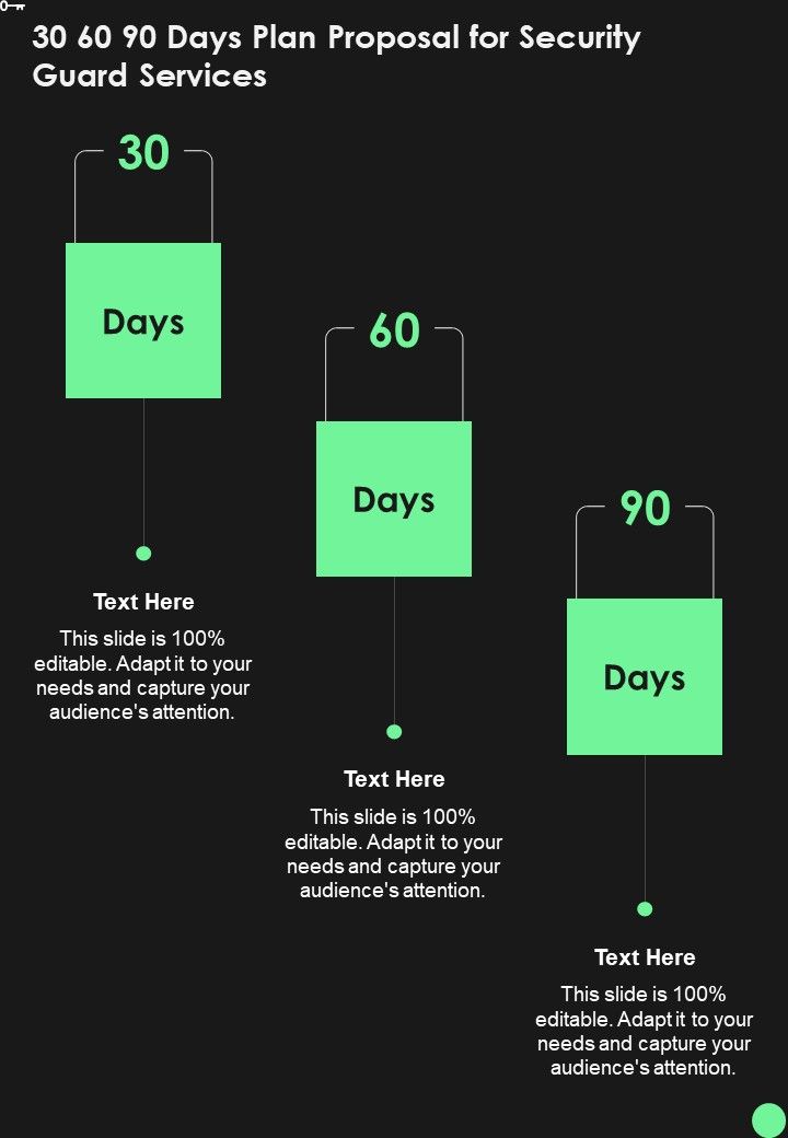 30 60 90 Days Plan Proposal For Security Guard Services One Pager Sample Example Document Slide01
