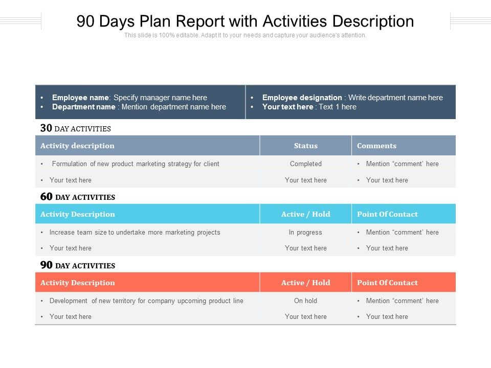90_Days_Plan_Report_With_Activities_Description_Ppt_PowerPoint_Presentation_Styles_Skills_PDF_Slide_1.jpg