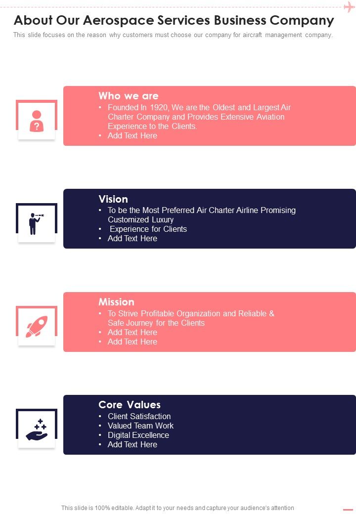 About Our Aerospace Services Business Company One Pager Sample Example Document Slide01