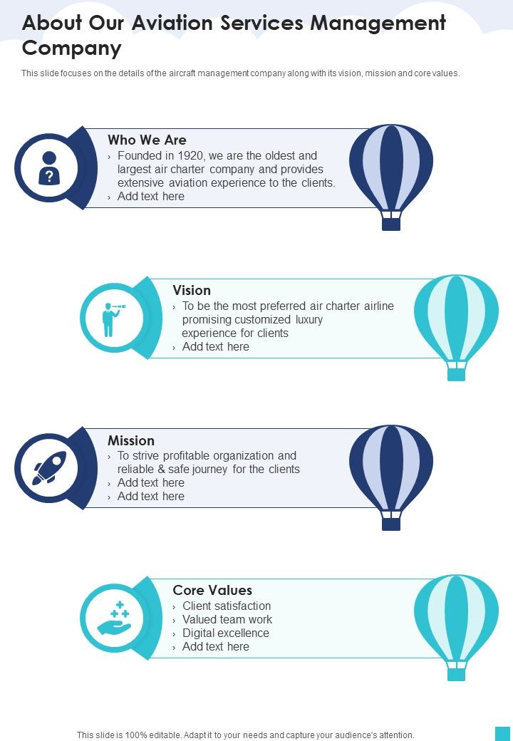 About Our Aviation Services Management Company One Pager Sample Example Document