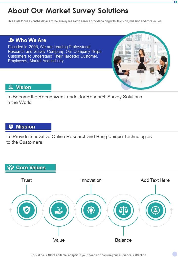About Our Market Survey Solutions One Pager Sample Example Document Slide01