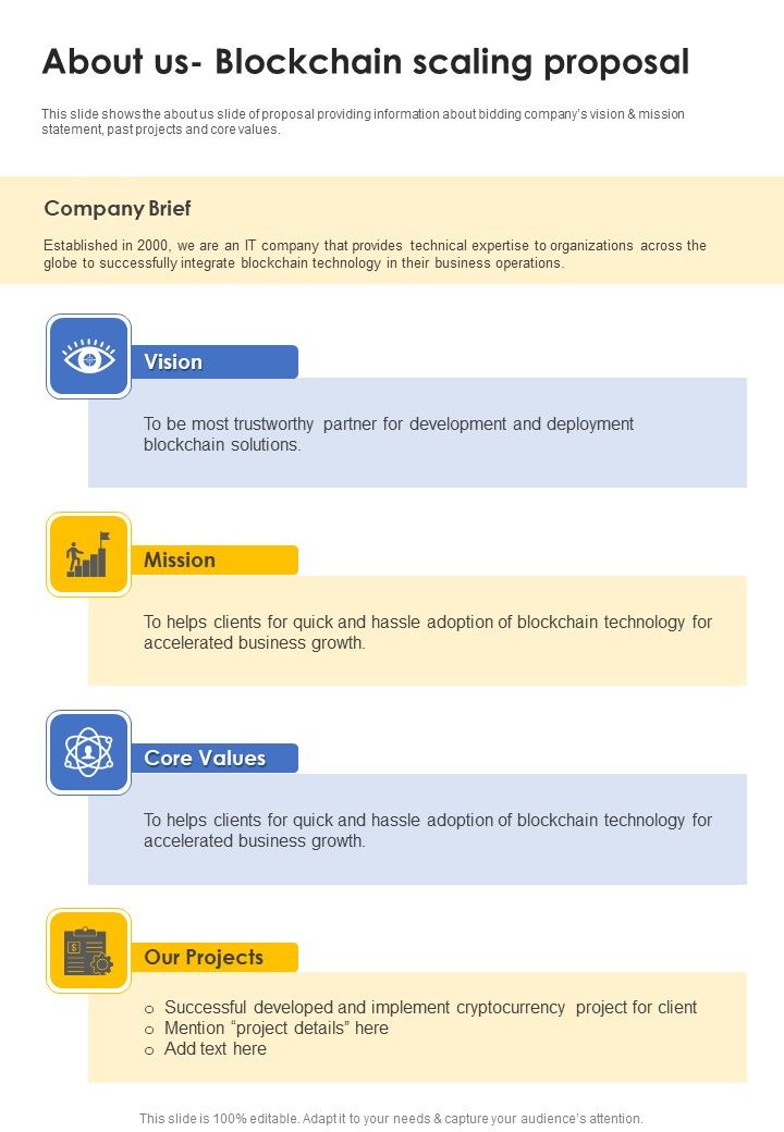 About Us Blockchain Scaling Proposal One Pager Sample Example Document