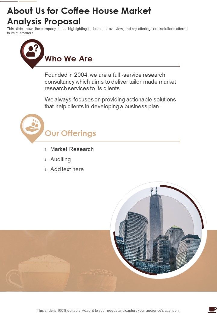 About Us For Coffee House Market Analysis Proposal One Pager Sample Example Document Slide01