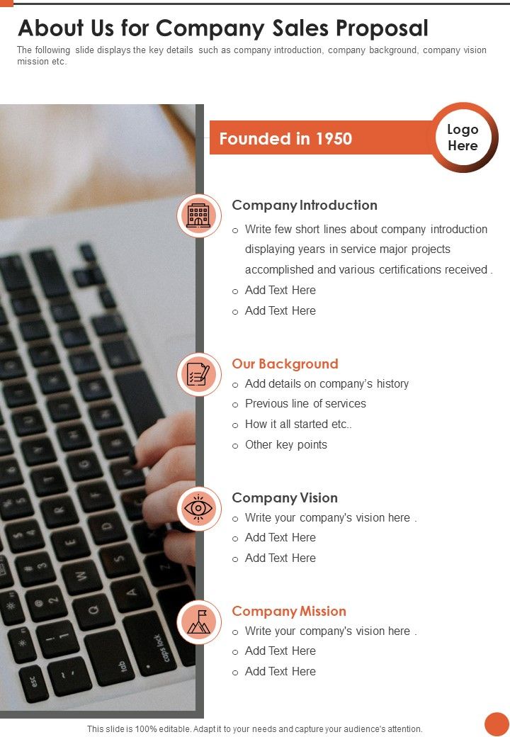 About Us For Company Sales Proposal One Pager Sample Example Document Slide01