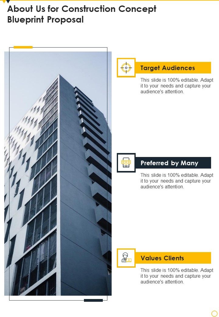 About Us For Construction Concept Blueprint Proposal One Pager Sample Example Document Slide01