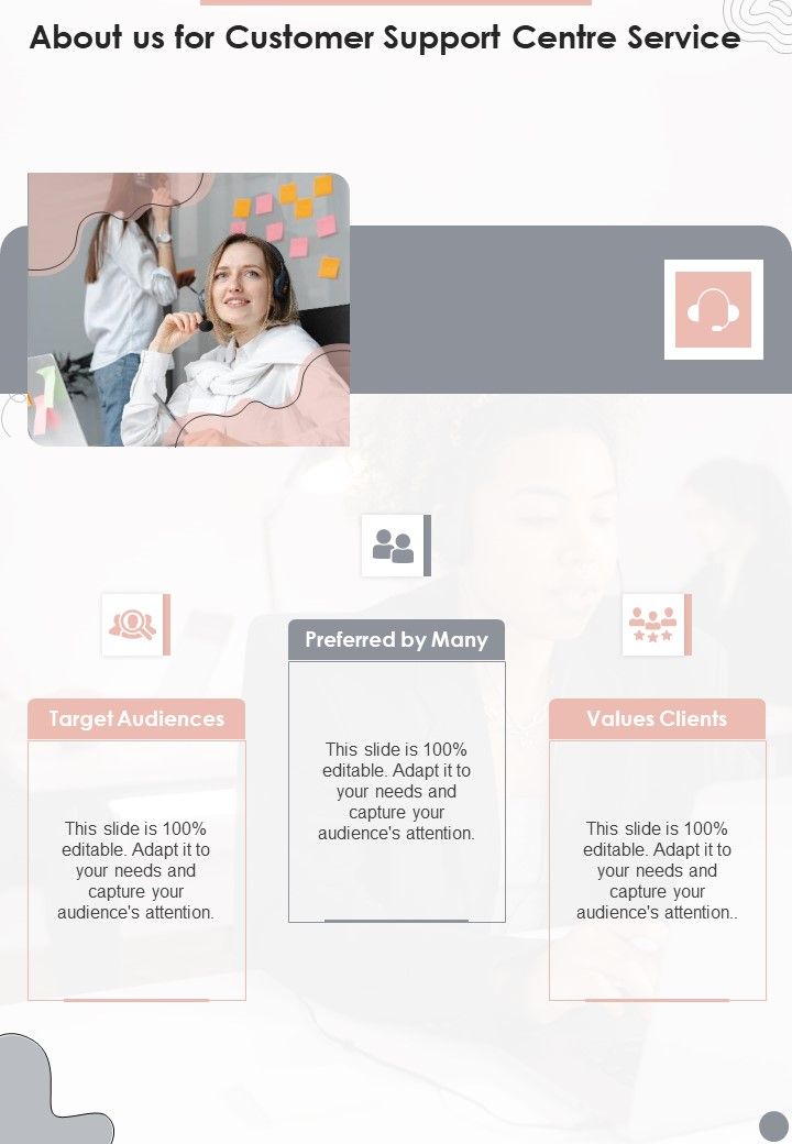 About Us For Customer Support Centre Service One Pager Sample Example Document Slide01