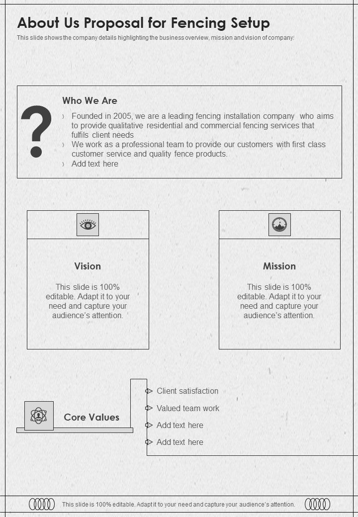 About Us Proposal For Fencing Setup One Pager Sample Example Document Slide01