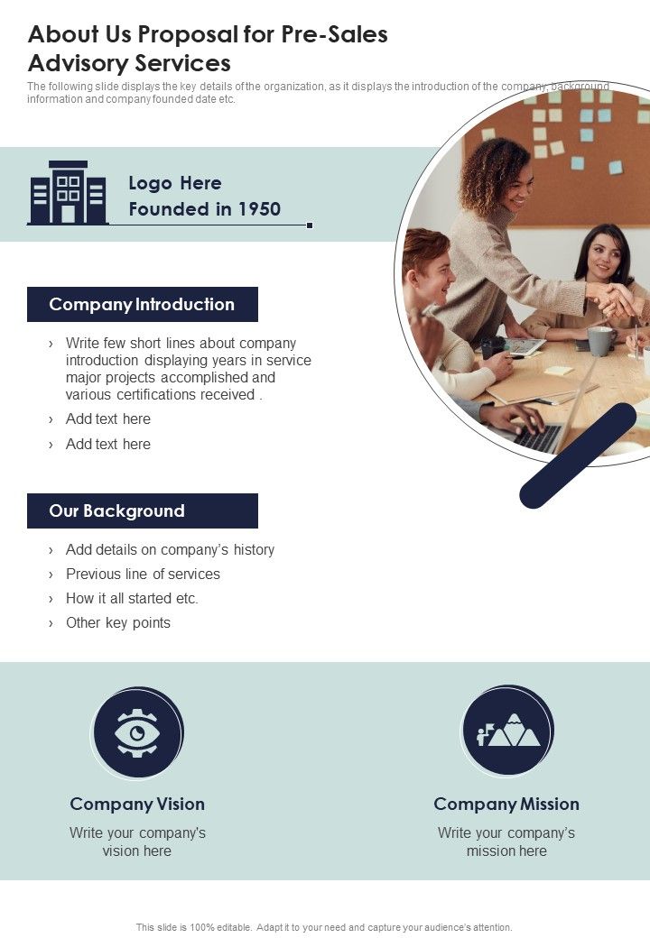 About_Us_Proposal_For_Pre_Sales_Advisory_Services_One_Pager_Sample_Example_Document_Slide_1.jpg