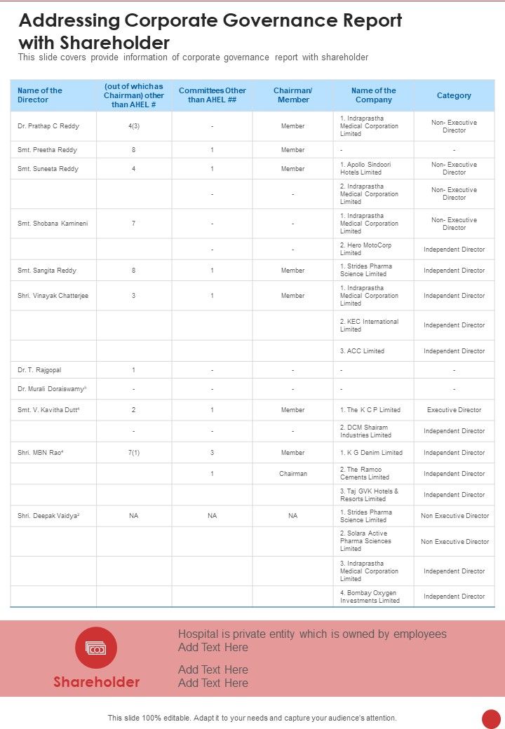 Addressing Corporate Governance Report With Shareholder Template 360 One Pager Documents Slide01
