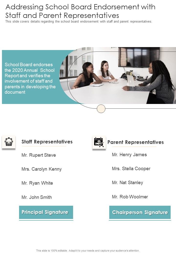 Addressing School Board Endorsement With Staff And Parent Representatives One Pager Documents Slide01