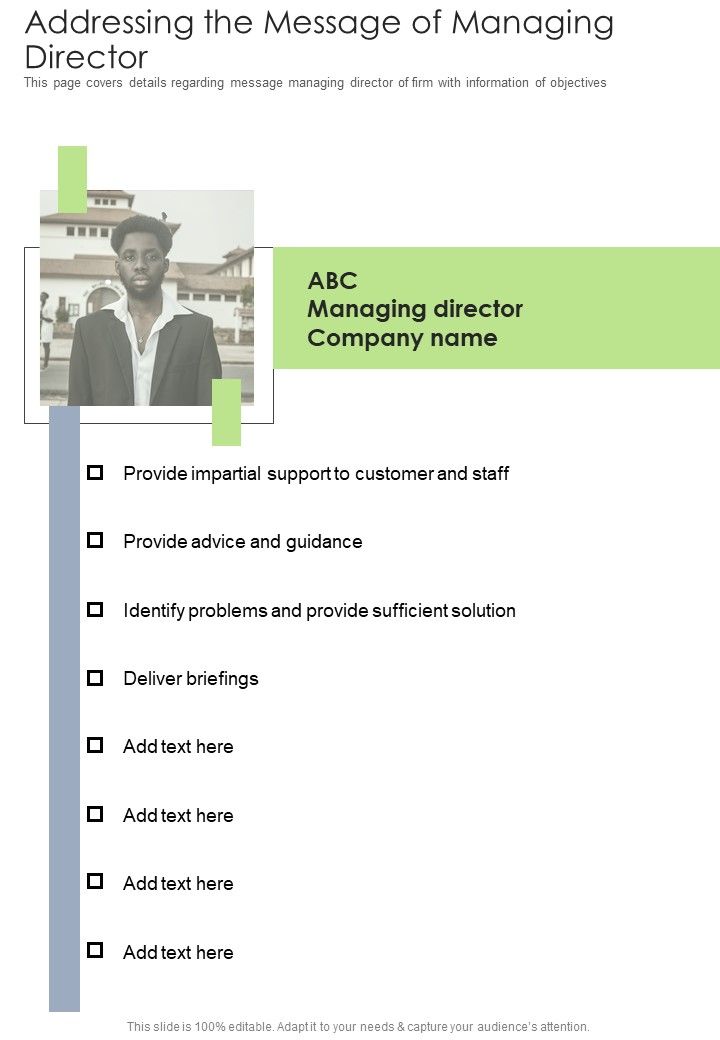 Addressing The Message Of Managing Director One Pager Documents Slide01