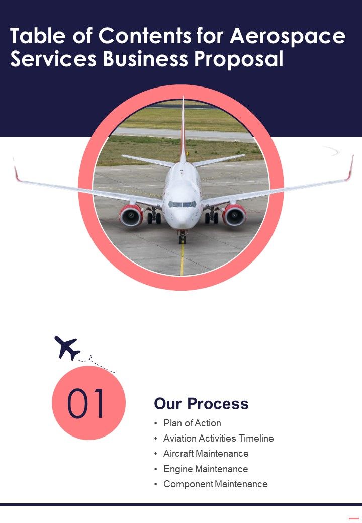 Aerospace Services Business Proposal Table Of Contents One Pager Sample Example Document Slide01
