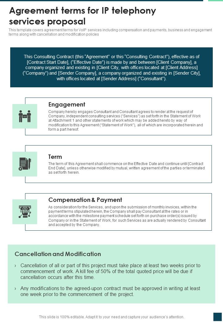 Agreement Terms For IP Telephony Services Proposal One Pager Sample Example Document Slide01