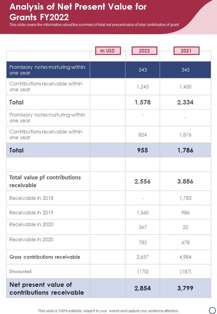 Analysis Of Net Present Value For Grants FY2022 One Pager Documents Slide01