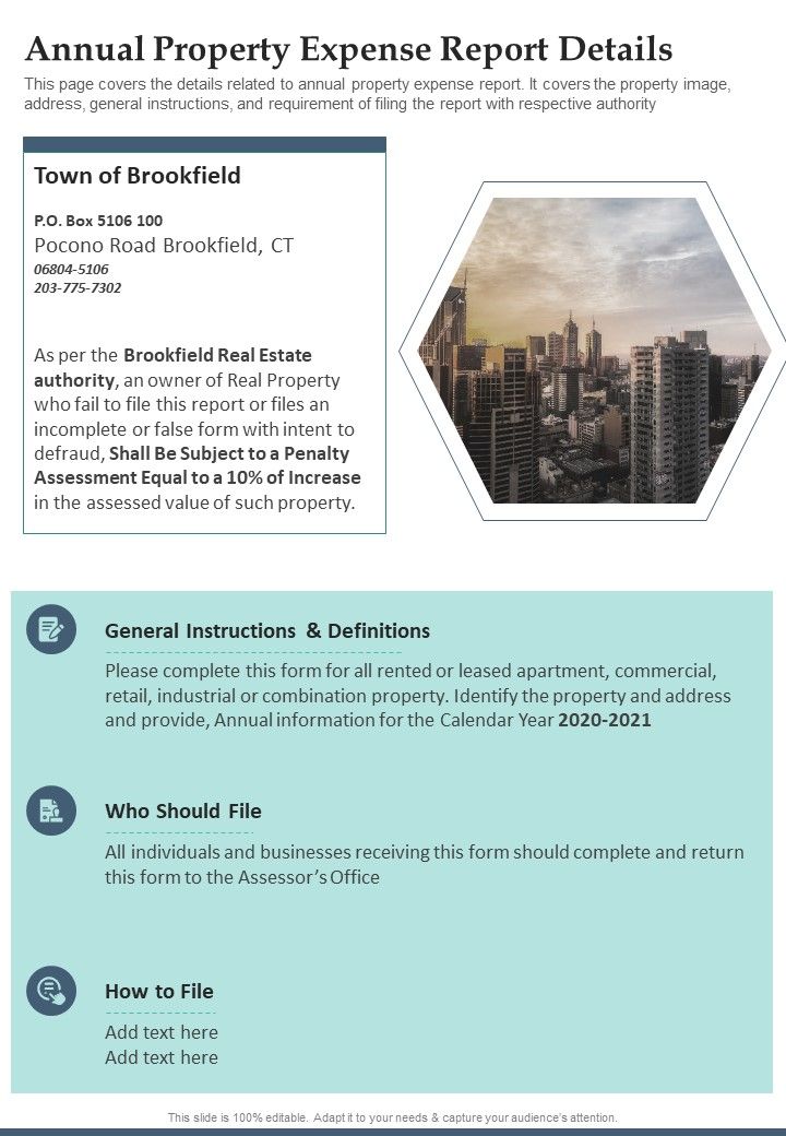 Annual Property Expense Report Details One Pager Documents Slide01