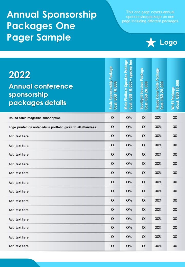 Annual Sponsorship Packages One Pager Sample PDF Document PPT Template Slide01