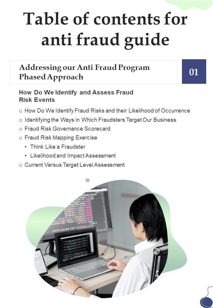 Anti Fraud Guide Table Of Contents One Pager Sample Example Document Slide01