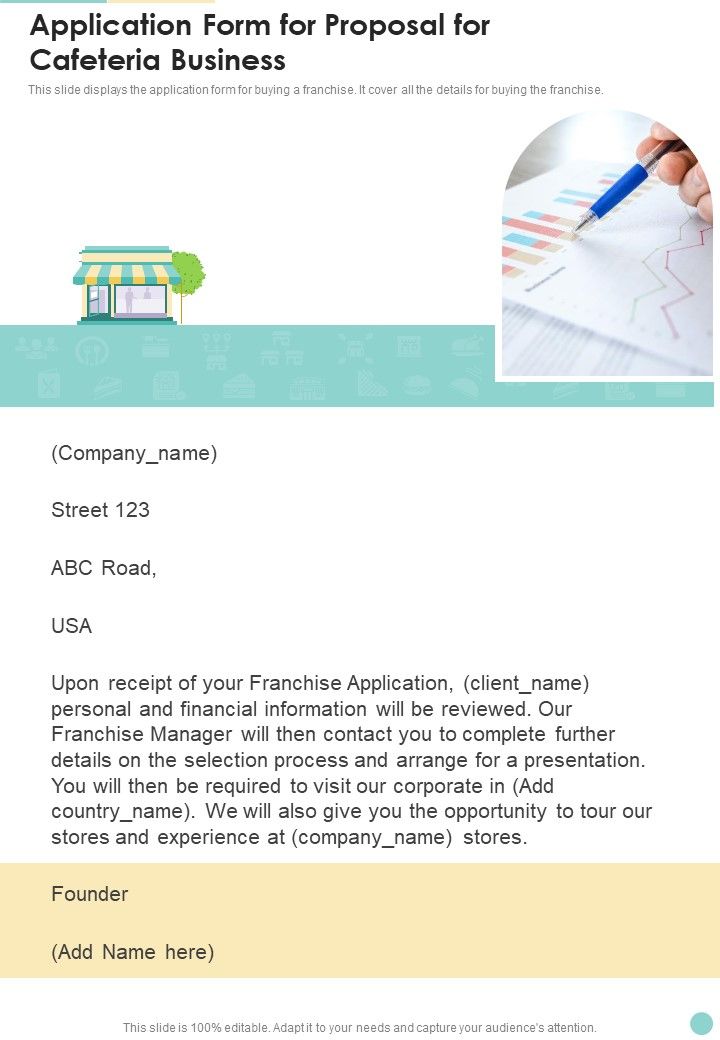 Application Form For Proposal For Cafeteria Business One Pager Sample Example Document Slide01