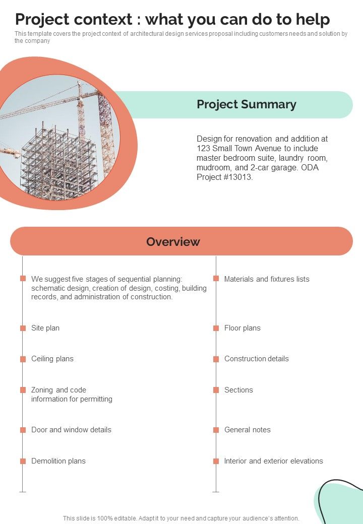 Architectural Design Services Request Proposal Project Context One Pager Sample Example Document Slide01