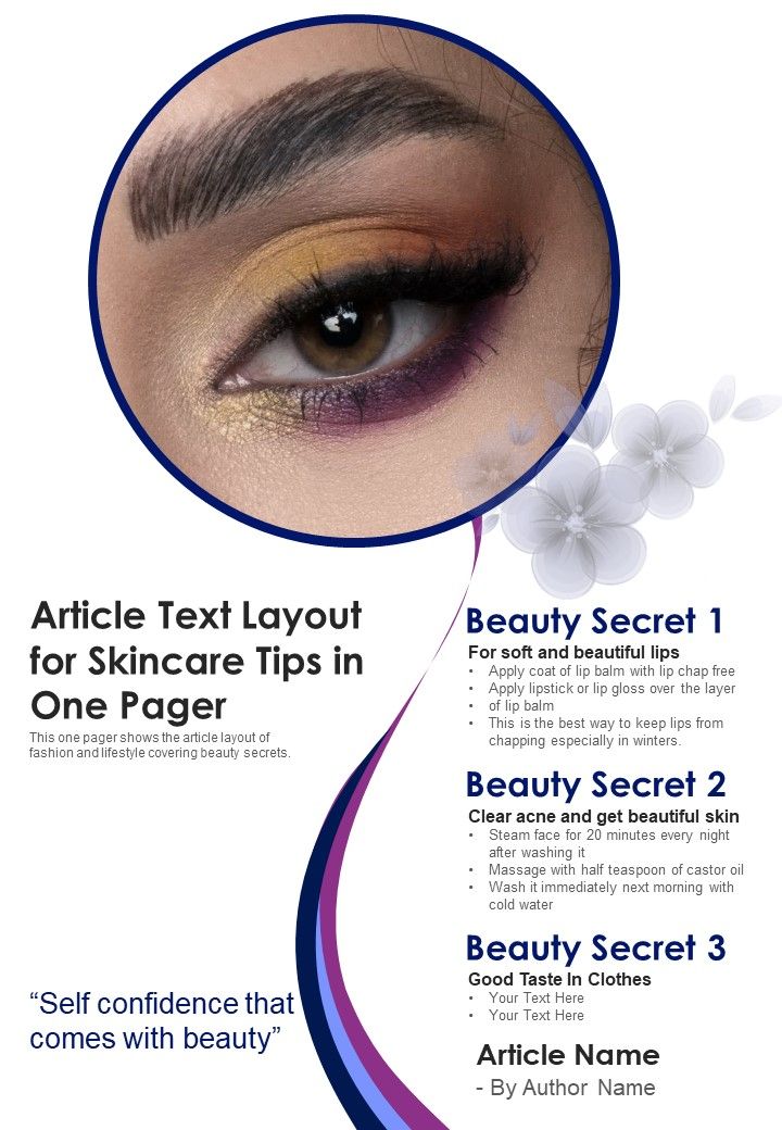 Article Text Layout For Skincare Tips In One Pager PDF Document PPT Template Slide01