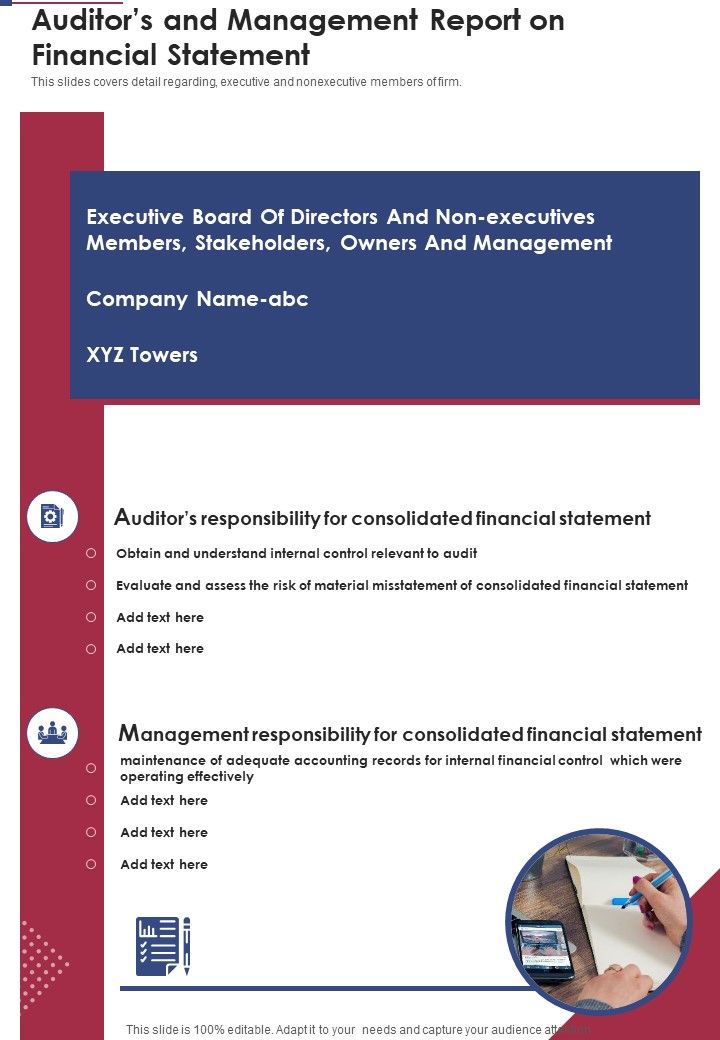Auditors And Management Report On Financial Statement One Pager Documents Slide01
