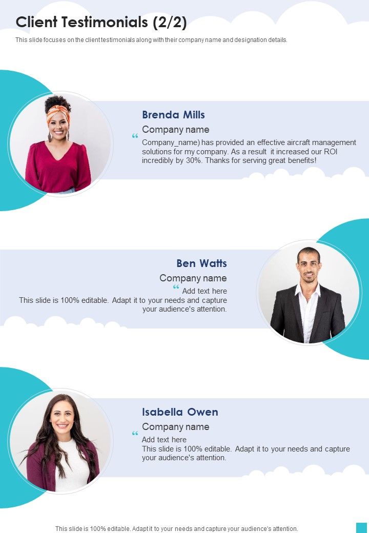 Aviation Services Management Client Testimonials One Pager Sample Example Document