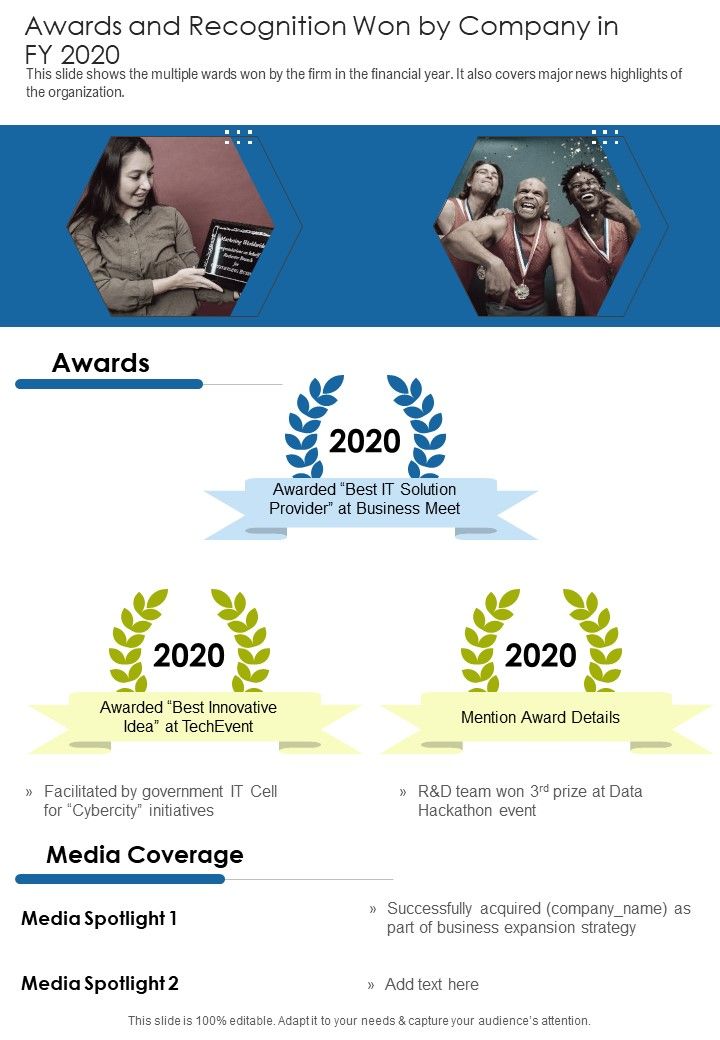 Awards And Recognition Won By Company In FY 2020 One Pager Documents Slide01