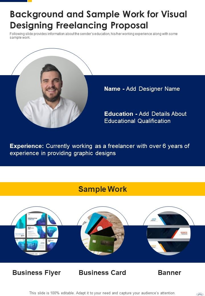 Background And Sample Work For Visual Designing Freelancing Proposal One Pager Sample Example Document Slide01