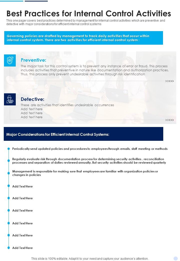 Best Practices For Internal Control Activities Template 165 One Pager Documents Slide01