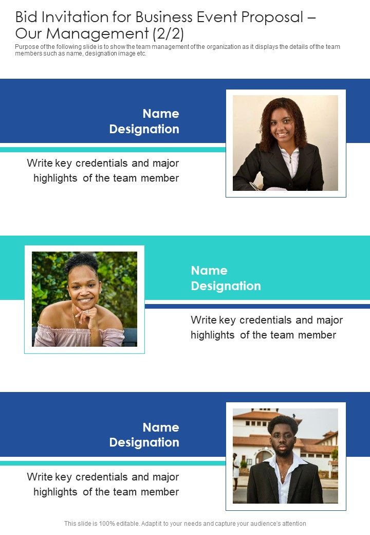 Bid Invitation For Business Event Proposal Our Management One Pager Sample Example Document