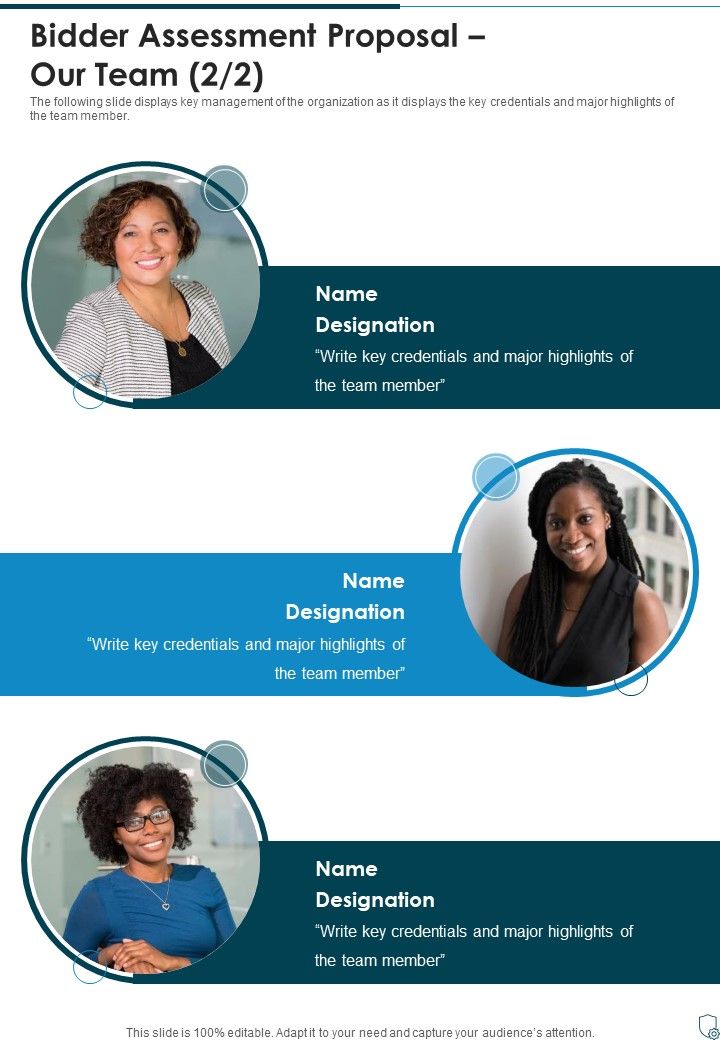 Bidder Assessment Proposal Our Team One Pager Sample Example Document
