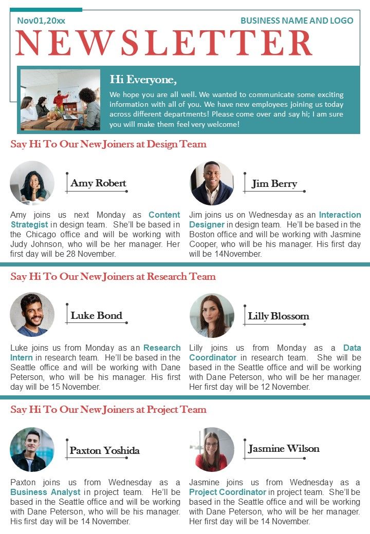 Bifold One Pager New Joinees Newsletter Template Slide01