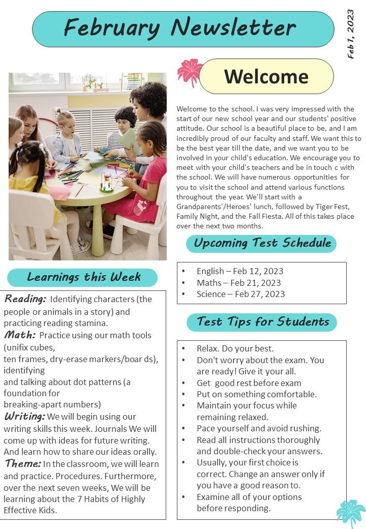 Bifold One Pager Primary School Monthly Newsletter Template Slide01