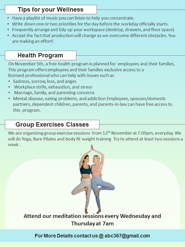 Bifold One Pager Staff Wellness Activities Newsletter Template