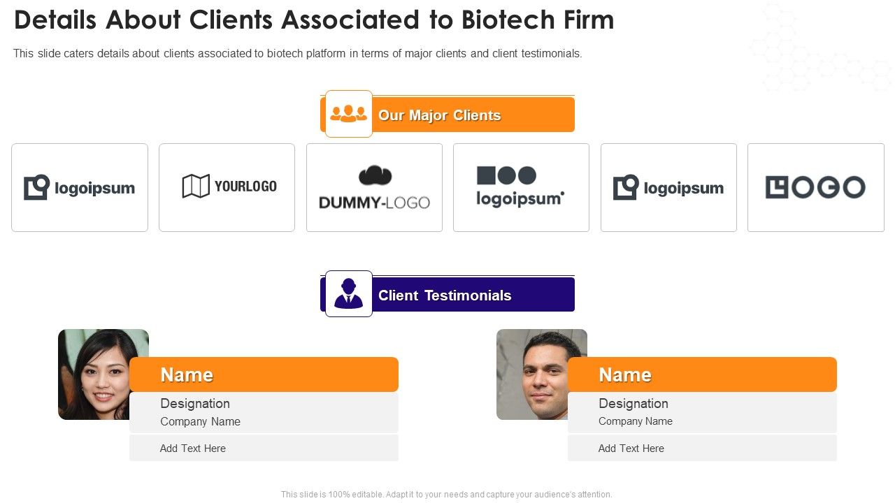 Biotechnology_Startup_Funding_Elevator_Pitch_Deck_Details_About_Clients_Associated_To_Biotech_Firm_Summary_PDF_Slide_1.jpg
