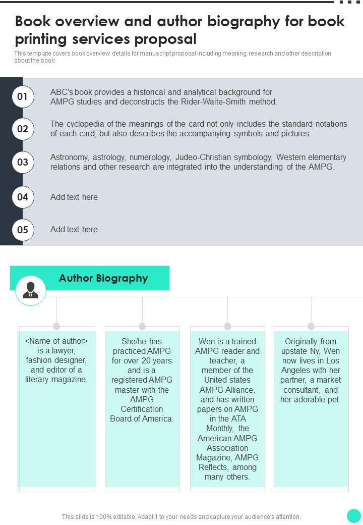 Book_Overview_And_Author_Biography_For_Book_Printing_Services_Proposal_One_Pager_Sample_Example_Document_Slide_1.jpg