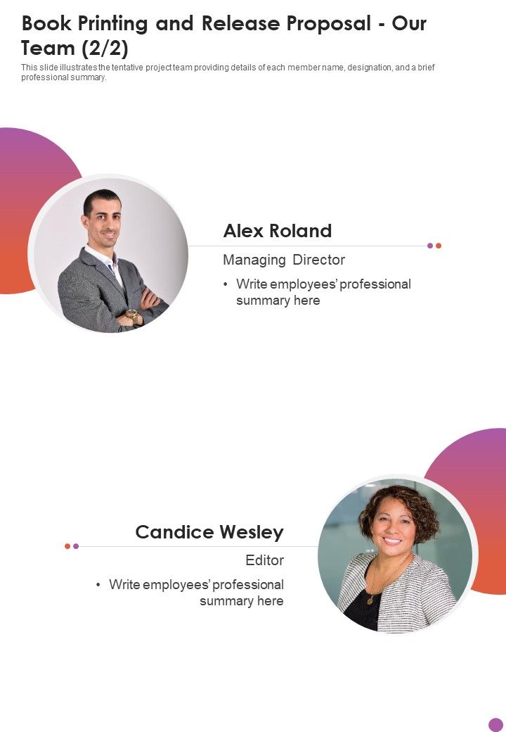 Book Printing And Release Proposal Our Team One Pager Sample Example Document