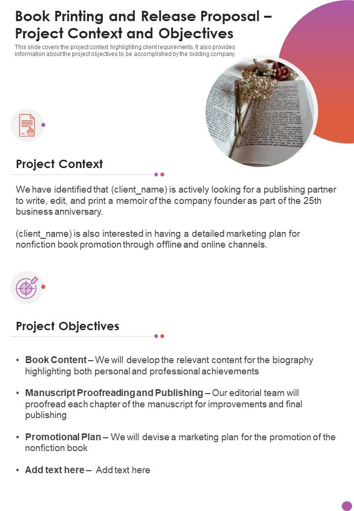 Book_Printing_And_Release_Proposal_Project_Context_And_Objectives_One_Pager_Sample_Example_Document_Slide_1.jpg