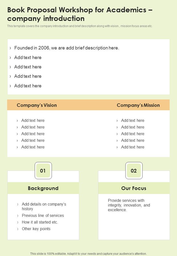 Book Proposal Workshop For Academics Company Introduction One Pager Sample Example Document Slide01
