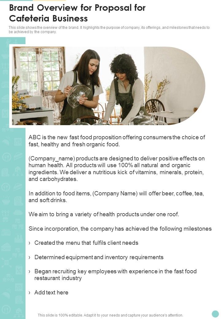 Brand Overview For Proposal For Cafeteria Business One Pager Sample Example Document Slide01