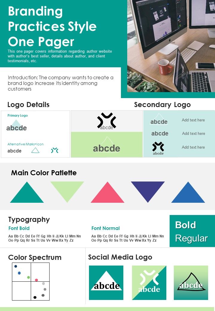 Branding Practices Style One Pager PDF Document PPT Template Slide01